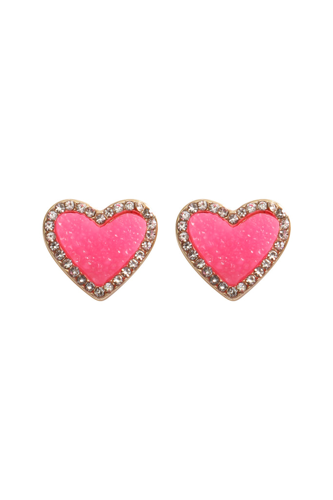VALENTINE HEART DRUZY WITH RHINESTONE POST EARRINGS