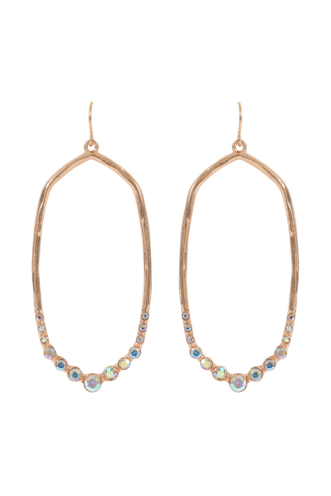 HEXAGON HAMMERED W/ PAVE RHINESTONE DROP FISH HOOK EARRINGS