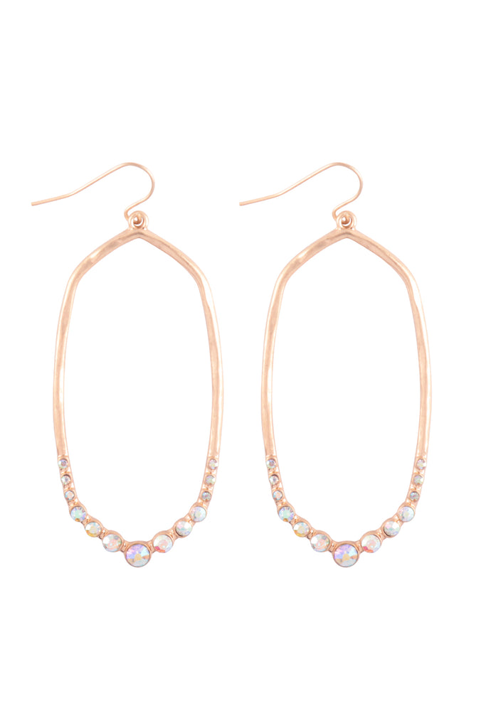 HEXAGON HAMMERED W/ PAVE RHINESTONE DROP FISH HOOK EARRINGS
