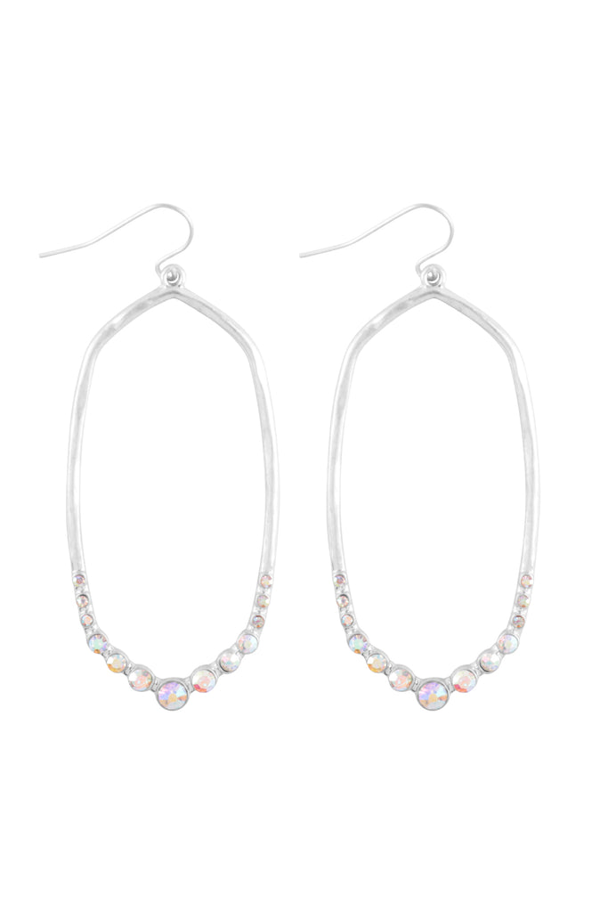 HEXAGON HAMMERED W/ PAVE RHINESTONE DROP FISH HOOK EARRINGS