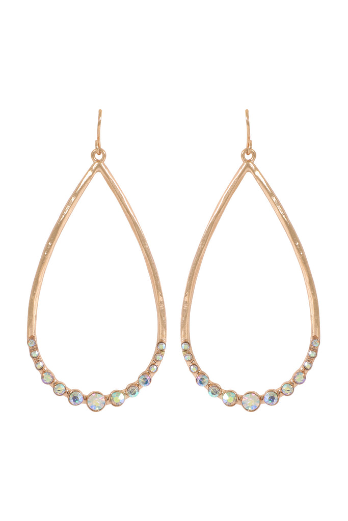 TEARDROP HAMMERED W/ PAVE RHINESTONE HOOK EARRINGS