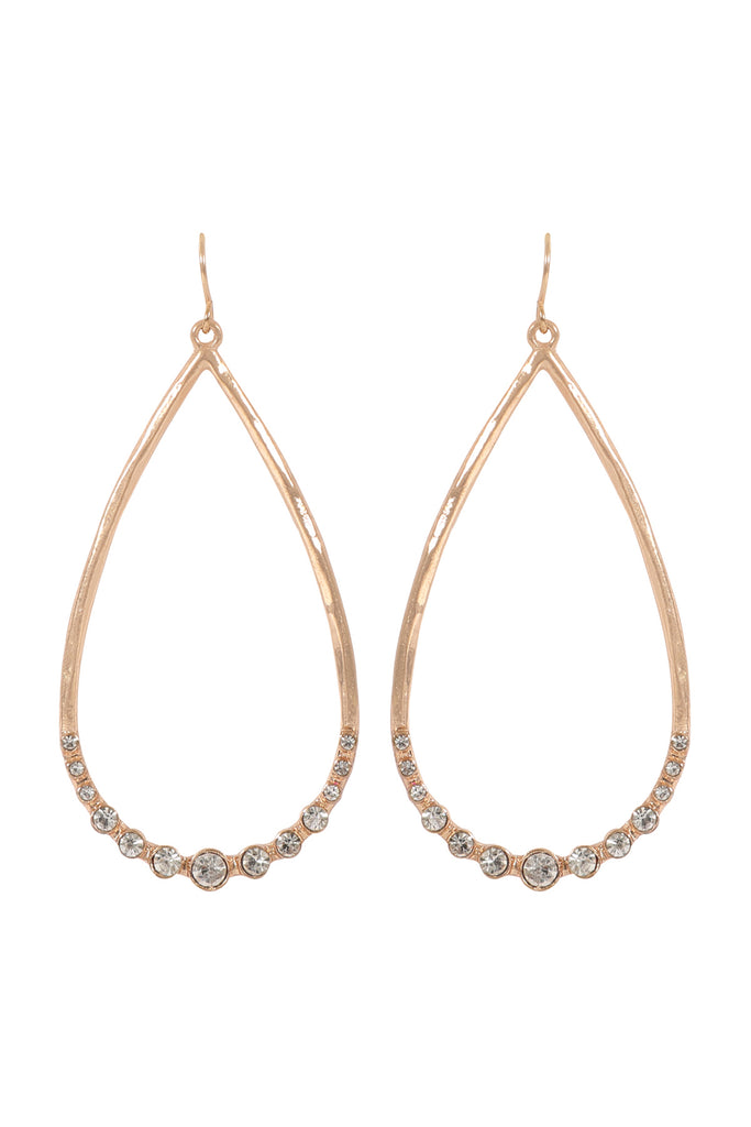 TEARDROP HAMMERED W/ PAVE RHINESTONE HOOK EARRINGS