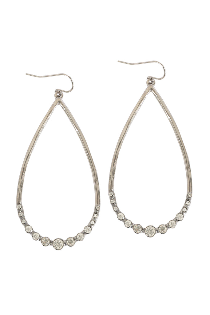 TEARDROP HAMMERED W/ PAVE RHINESTONE HOOK EARRINGS
