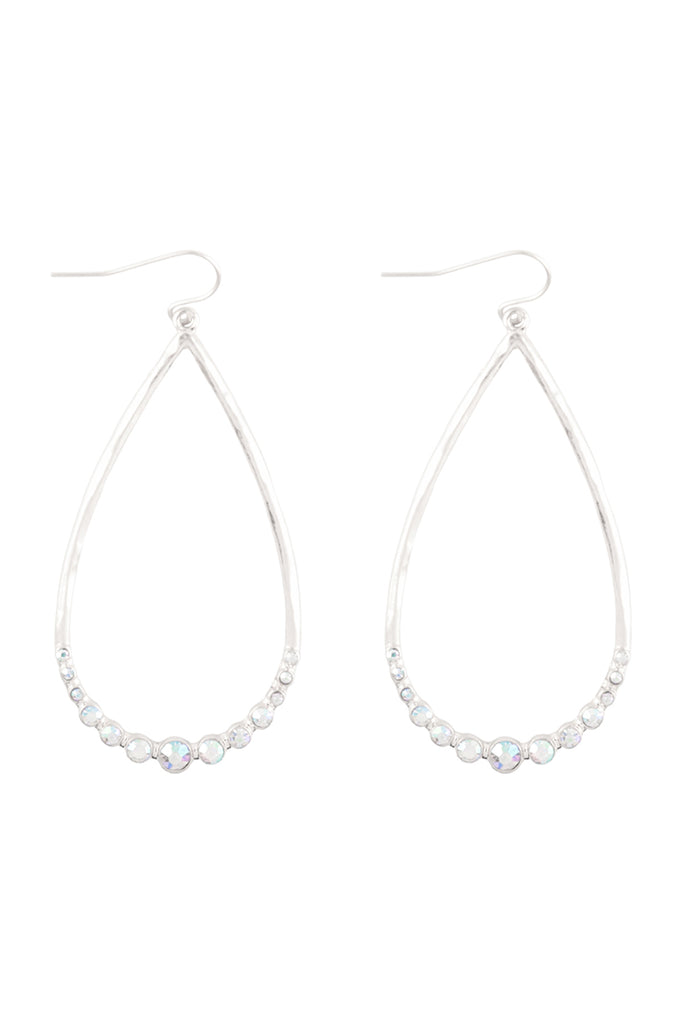 TEARDROP HAMMERED W/ PAVE RHINESTONE HOOK EARRINGS