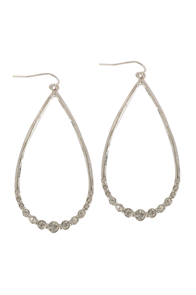 TEARDROP HAMMERED W/ PAVE RHINESTONE HOOK EARRINGS