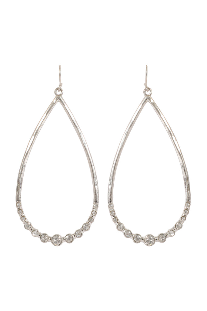 TEARDROP HAMMERED W/ PAVE RHINESTONE HOOK EARRINGS