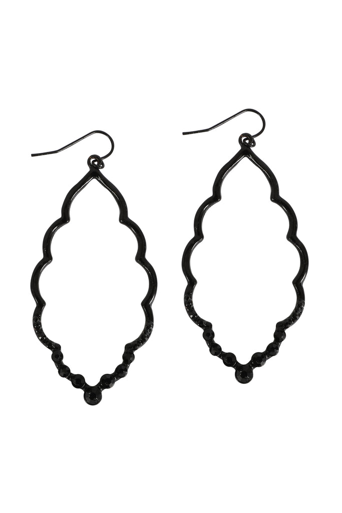 MARQUISE HAMMERED W/ PAVE RHINESTONE DROP EARRINGS