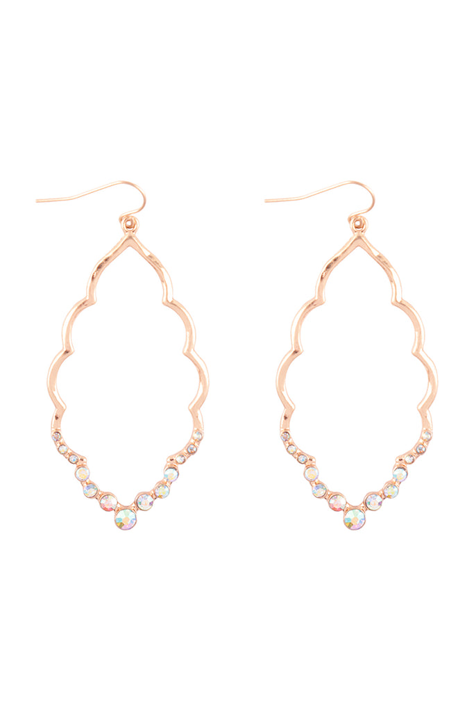 MARQUISE HAMMERED W/ PAVE RHINESTONE DROP EARRINGS