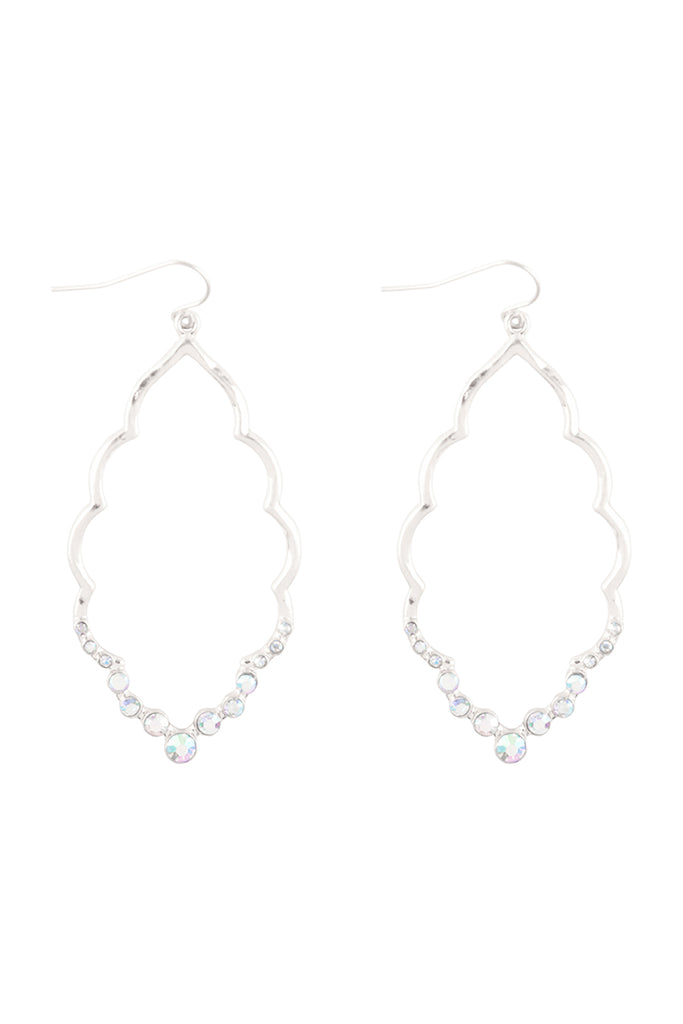 MARQUISE HAMMERED W/ PAVE RHINESTONE DROP EARRINGS