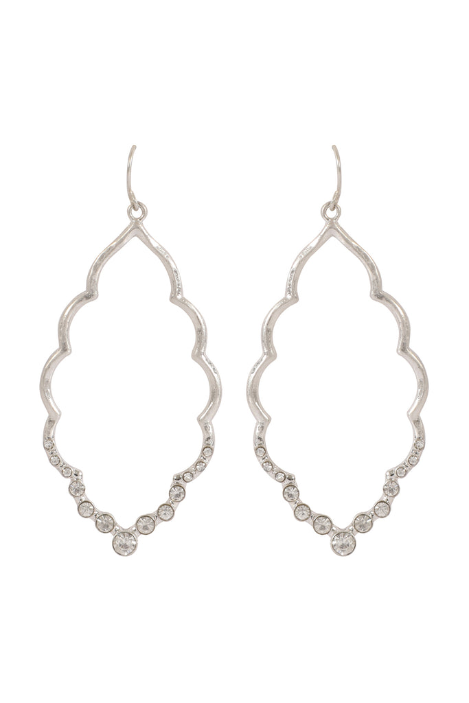 MARQUISE HAMMERED W/ PAVE RHINESTONE DROP EARRINGS