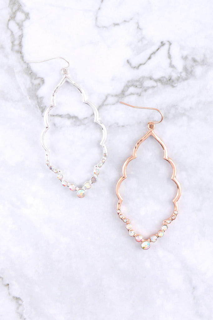 MARQUISE HAMMERED W/ PAVE RHINESTONE DROP EARRINGS
