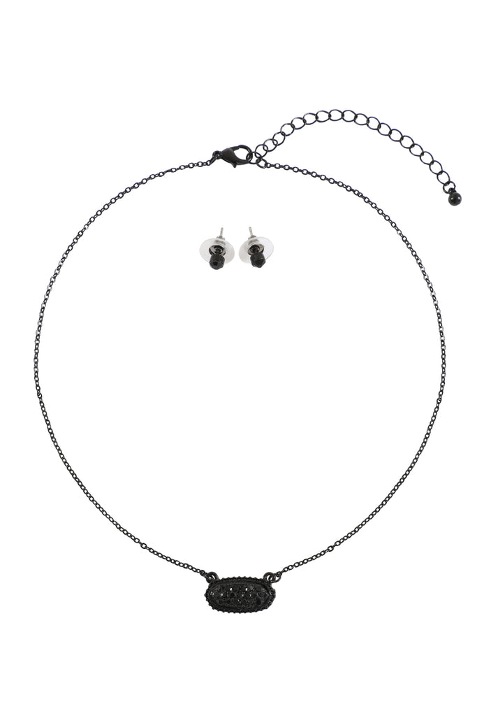 RHINESTONE DRUZY OVAL NECKLACE STUD EARRINGS SET