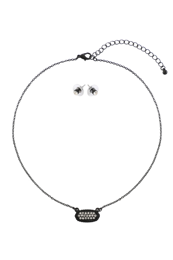 RHINESTONE DRUZY OVAL NECKLACE STUD EARRINGS SET