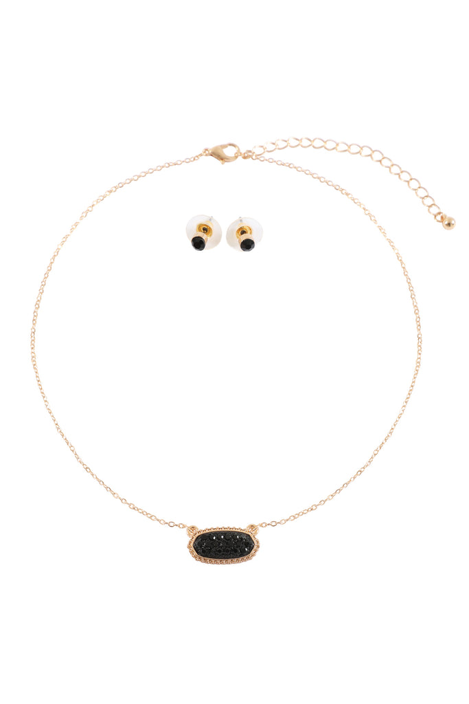 RHINESTONE DRUZY OVAL NECKLACE STUD EARRINGS SET