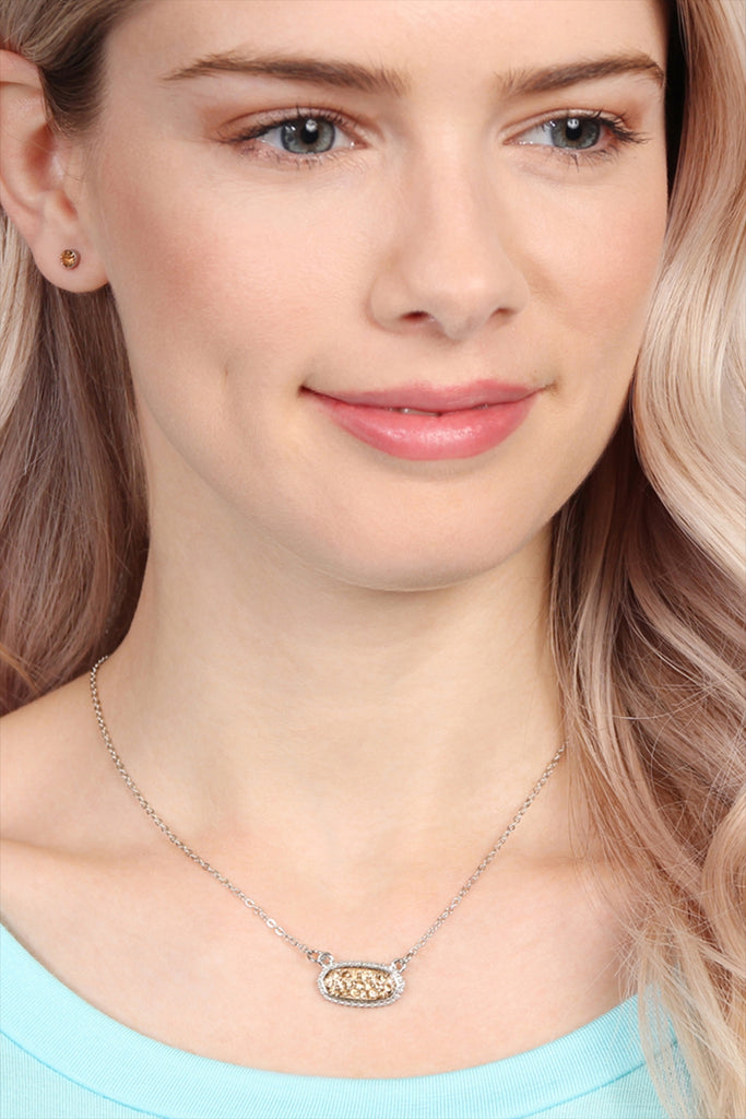 RHINESTONE DRUZY OVAL NECKLACE STUD EARRINGS SET