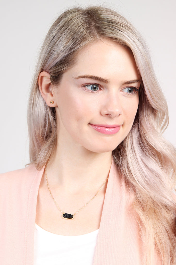 Druzy Stone Oval Stone Pendant  Necklace