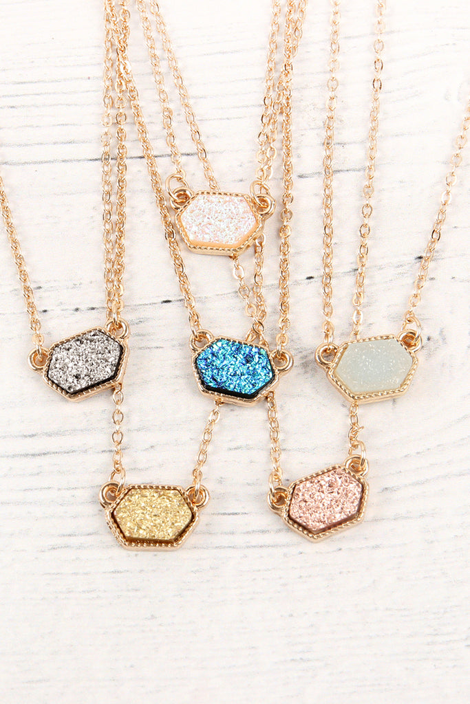 Druzy Hexagon  Necklaces with stud Earrings