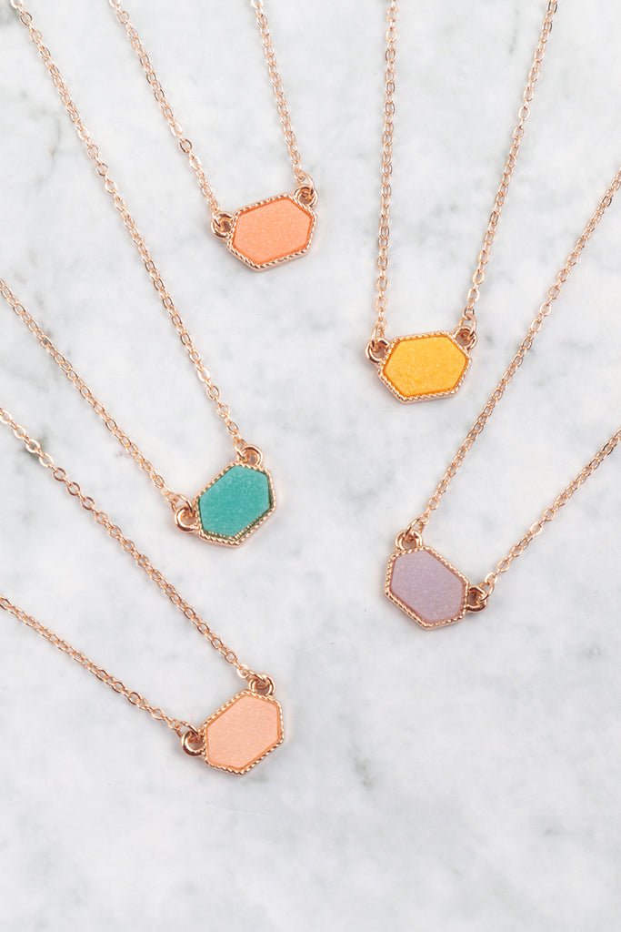 Druzy Hexagon  Necklaces with stud Earrings