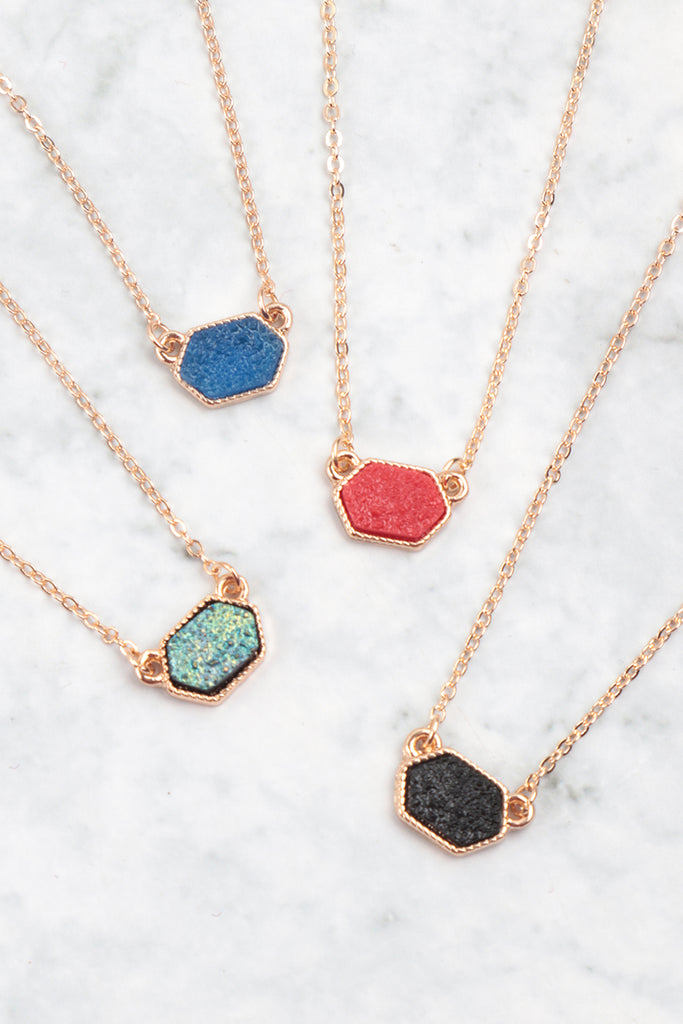 Druzy Hexagon  Necklaces with stud Earrings