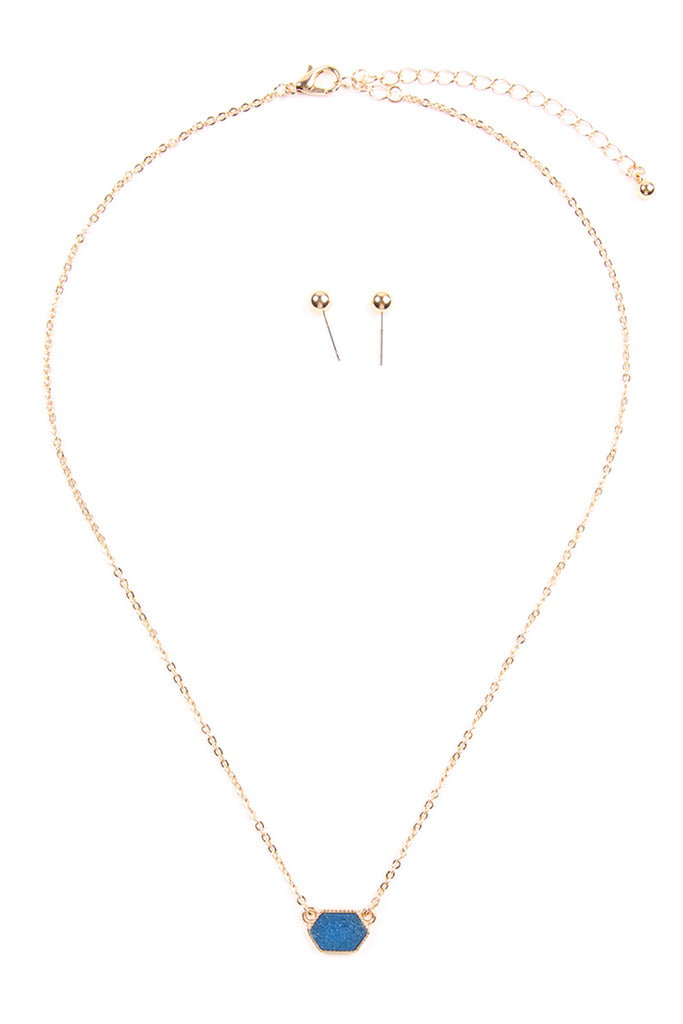 Druzy Hexagon  Necklaces with stud Earrings
