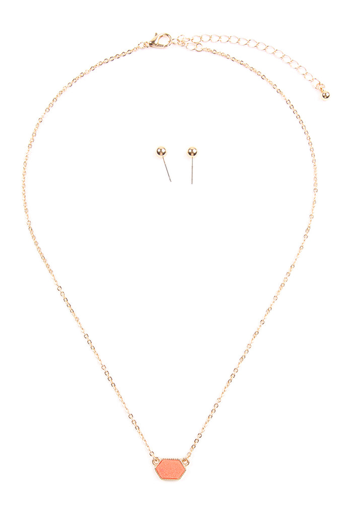 Druzy Hexagon  Necklaces with stud Earrings