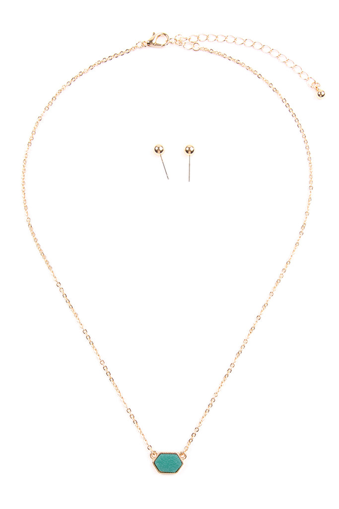 Druzy Hexagon  Necklaces with stud Earrings