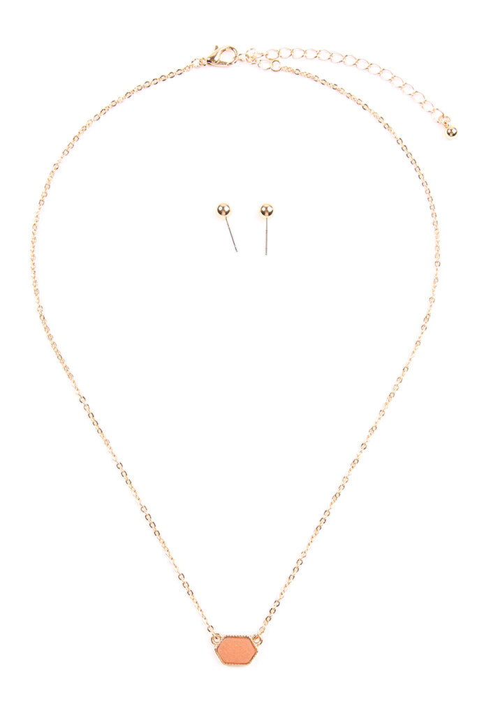 Druzy Hexagon  Necklaces with stud Earrings