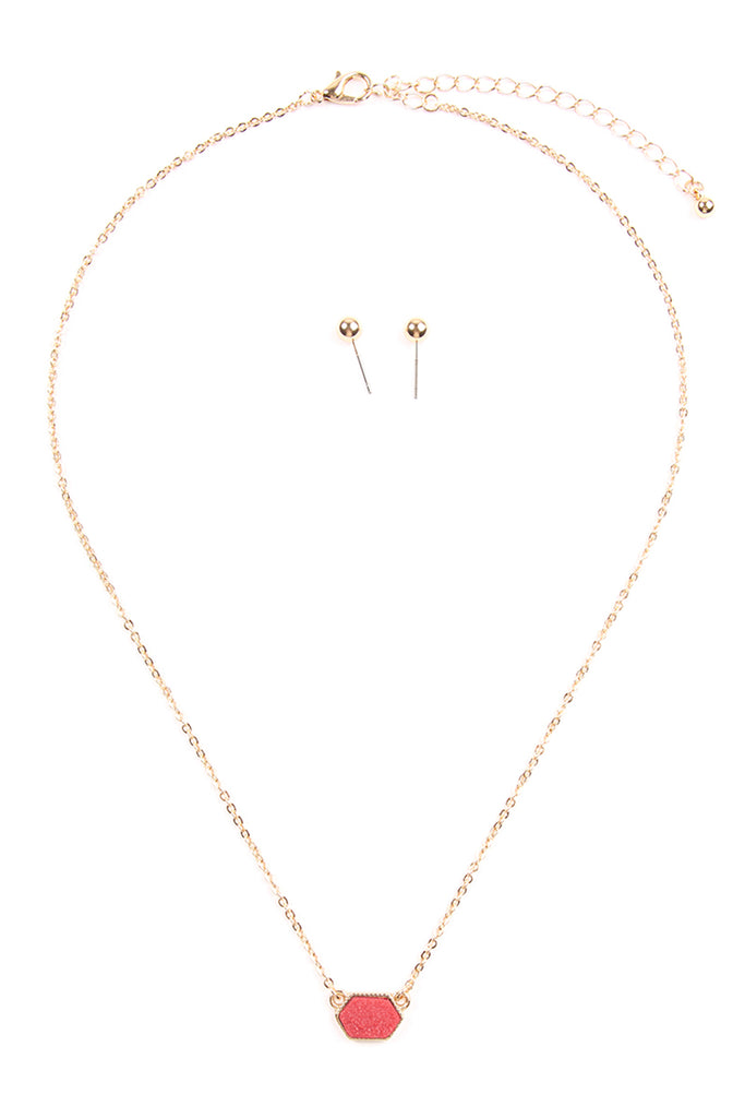 Druzy Hexagon  Necklaces with stud Earrings