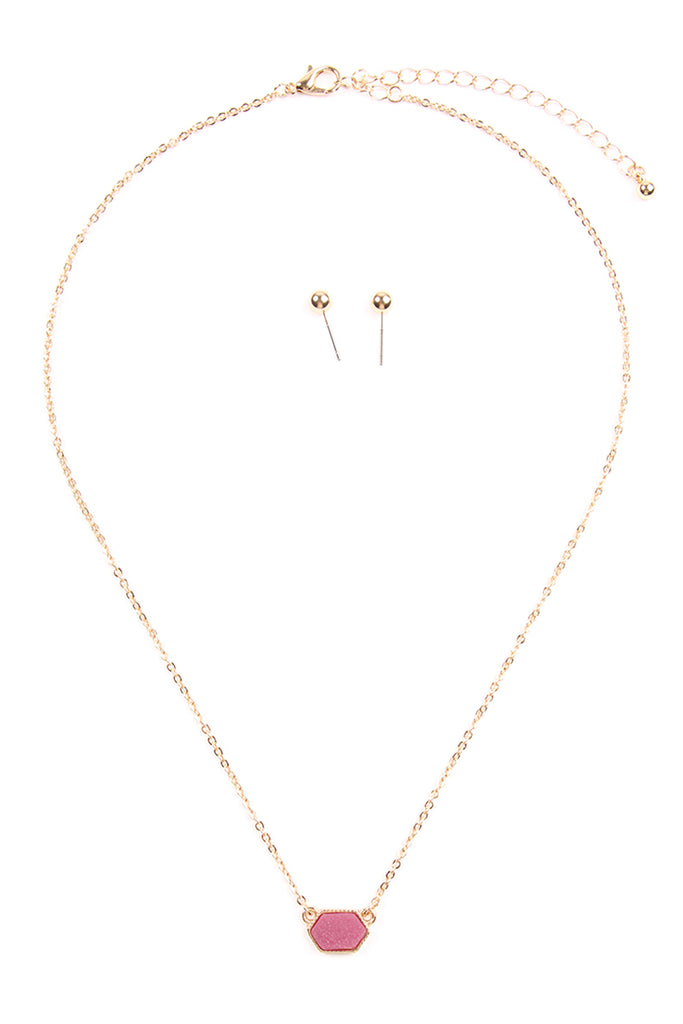 Druzy Hexagon  Necklaces with stud Earrings