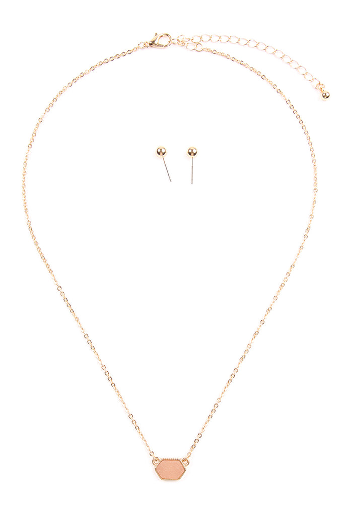 Druzy Hexagon  Necklaces with stud Earrings