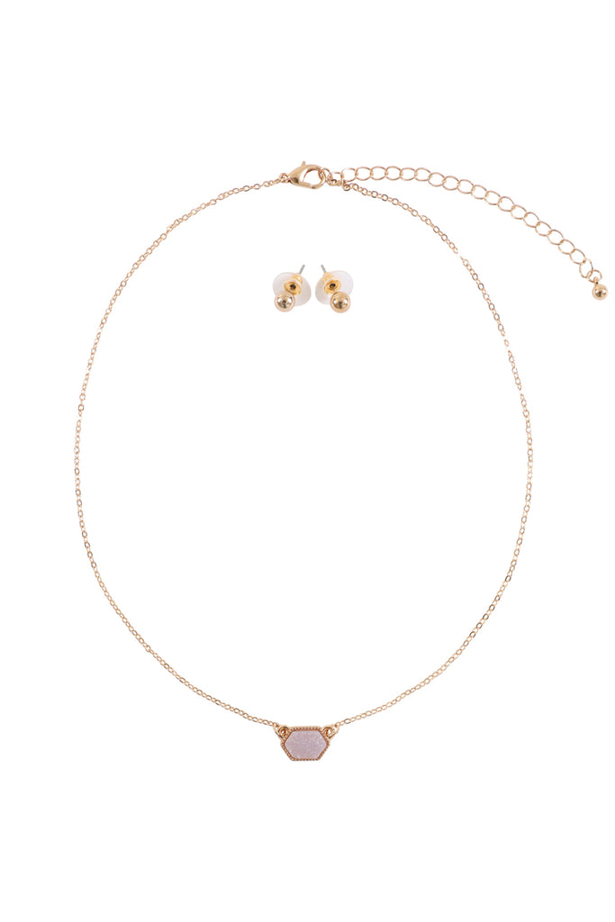 Druzy Hexagon  Necklaces with stud Earrings