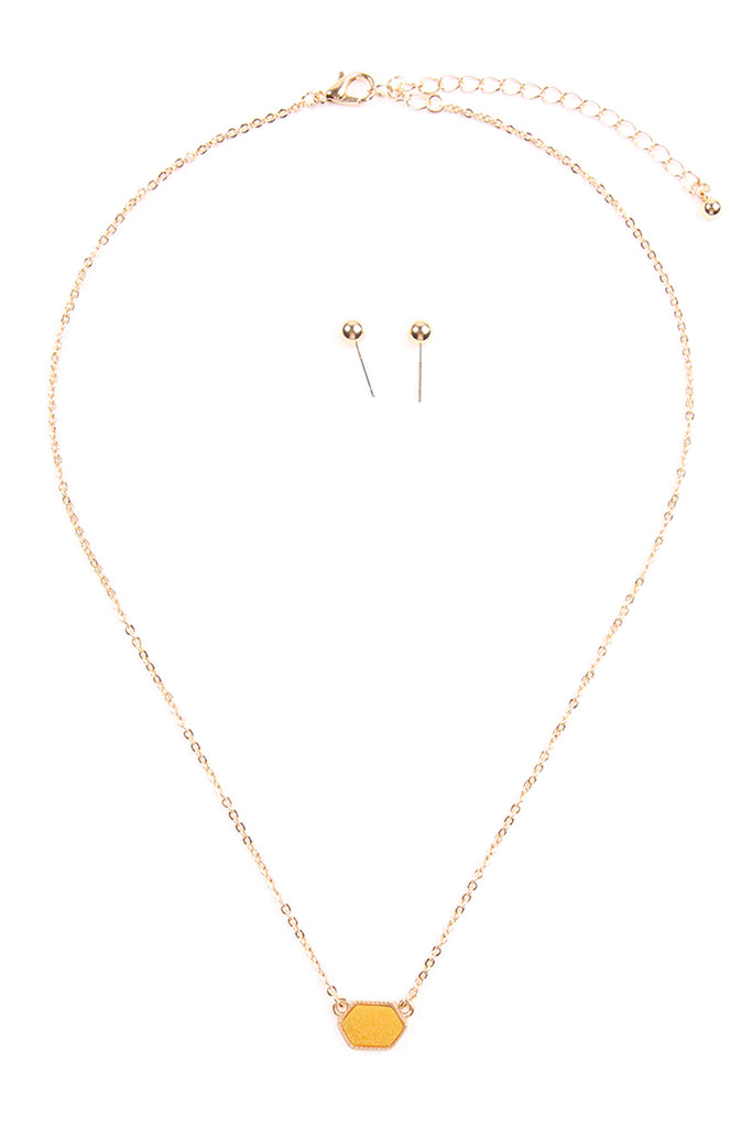 Druzy Hexagon  Necklaces with stud Earrings