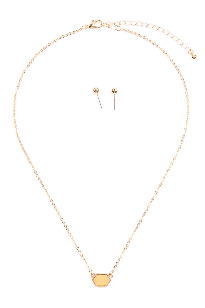 Druzy Hexagon  Necklaces with stud Earrings