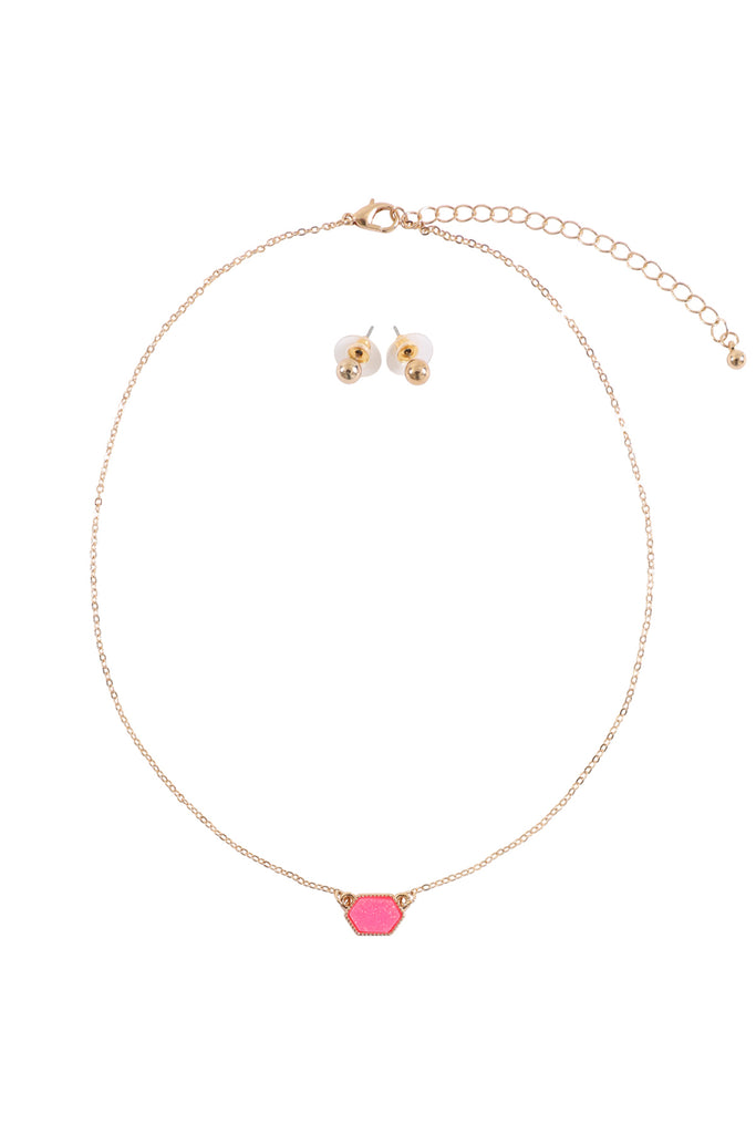 Druzy Hexagon  Necklaces with stud Earrings