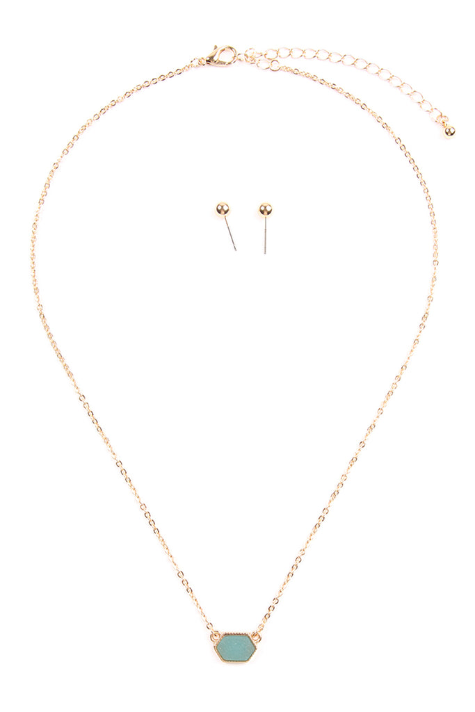 Druzy Hexagon  Necklaces with stud Earrings