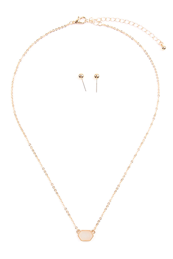 Druzy Hexagon  Necklaces with stud Earrings