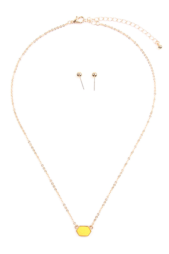 Druzy Hexagon  Necklaces with stud Earrings