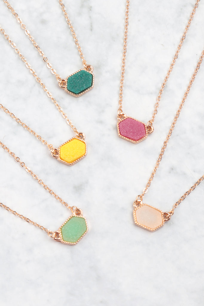 Druzy Hexagon  Necklaces with stud Earrings