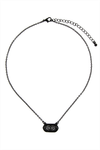 LAYERED CHAIN, NATURAL STONE CHIP MIX BEADS CRESCENT PENDANT NECKLACE