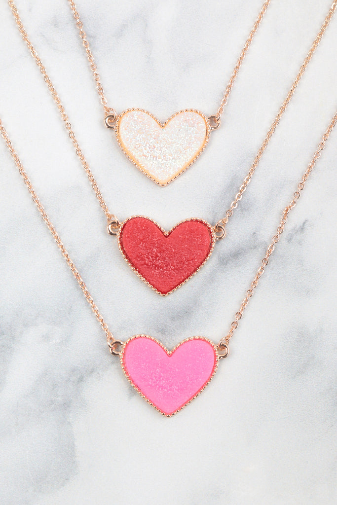 VALENTINE HEART DRUZY PENDANT NECKLACE AND EARRING SET