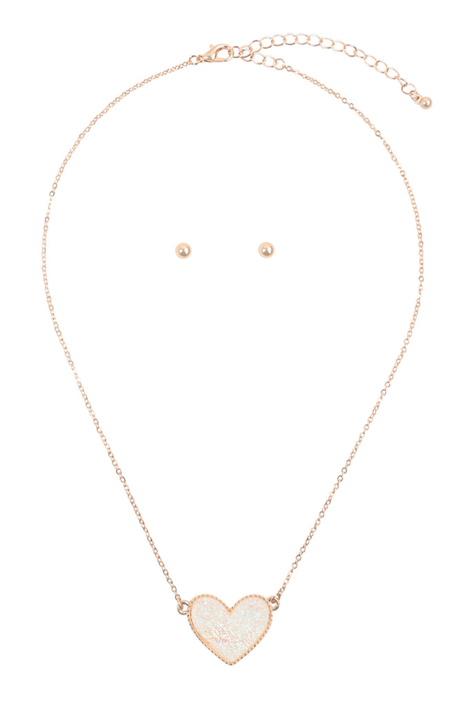VALENTINE HEART DRUZY PENDANT NECKLACE AND EARRING SET