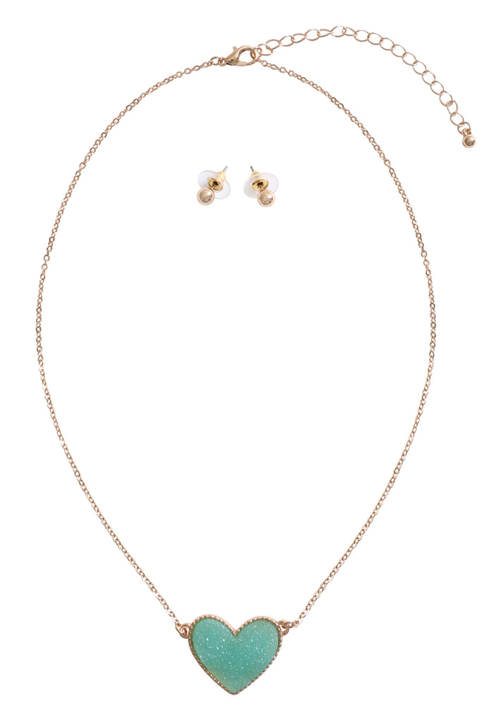 VALENTINE HEART DRUZY PENDANT NECKLACE AND EARRING SET