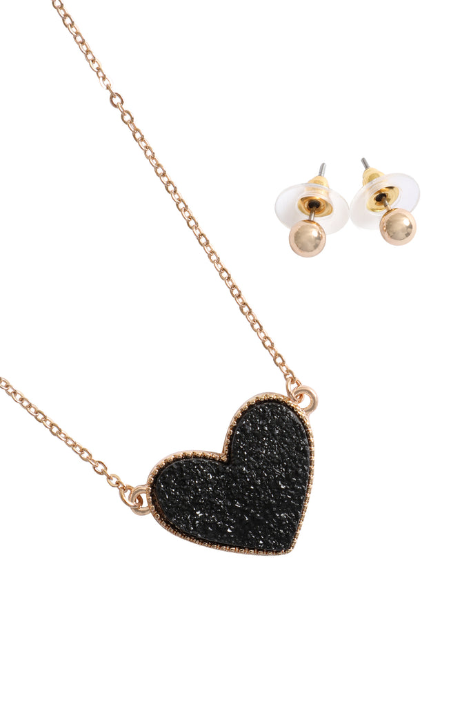 VALENTINE HEART DRUZY PENDANT NECKLACE AND EARRING SET
