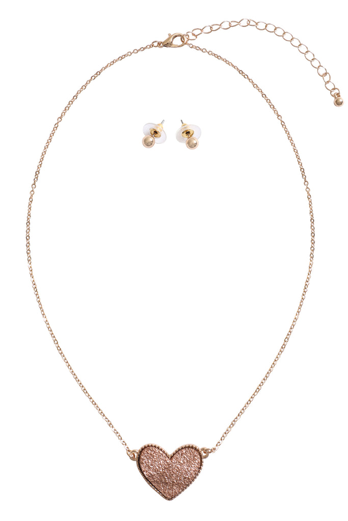 VALENTINE HEART DRUZY PENDANT NECKLACE AND EARRING SET