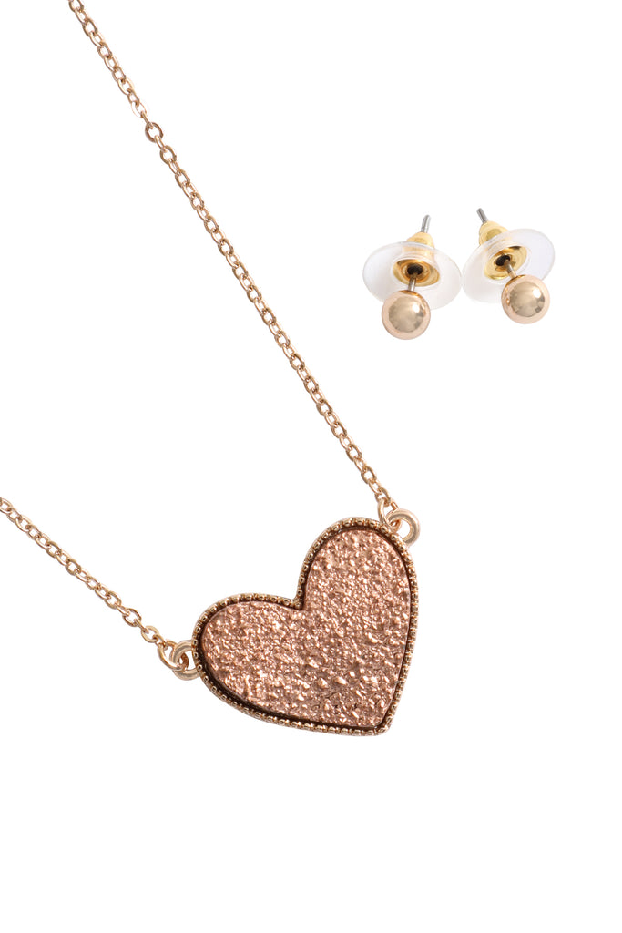 VALENTINE HEART DRUZY PENDANT NECKLACE AND EARRING SET