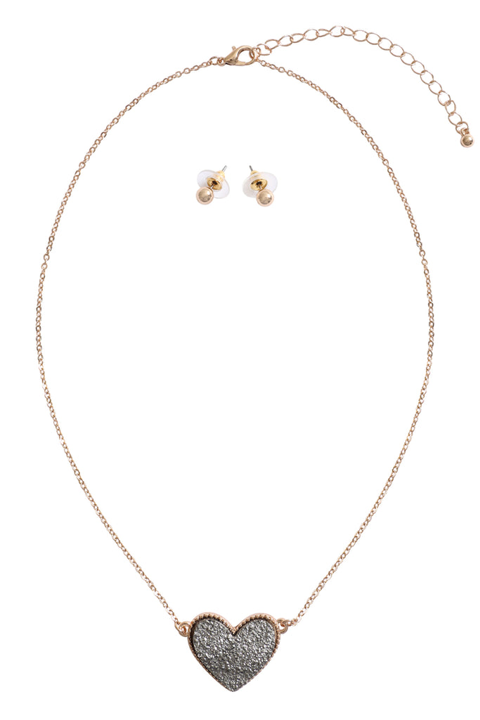 VALENTINE HEART DRUZY PENDANT NECKLACE AND EARRING SET