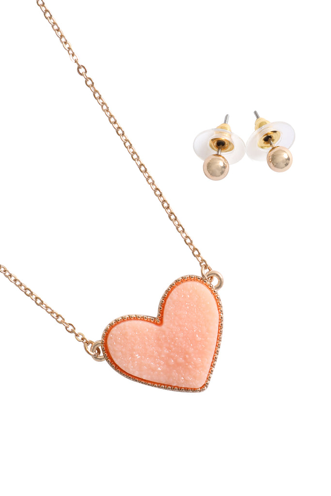 VALENTINE HEART DRUZY PENDANT NECKLACE AND EARRING SET
