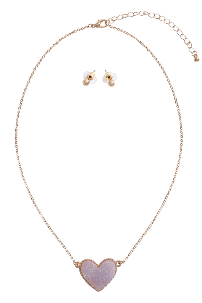 VALENTINE HEART DRUZY PENDANT NECKLACE AND EARRING SET