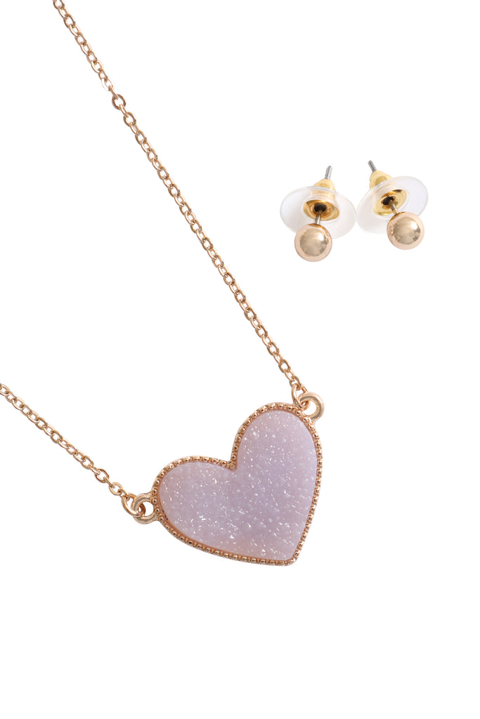 VALENTINE HEART DRUZY PENDANT NECKLACE AND EARRING SET