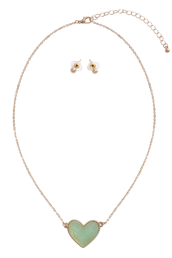 VALENTINE HEART DRUZY PENDANT NECKLACE AND EARRING SET
